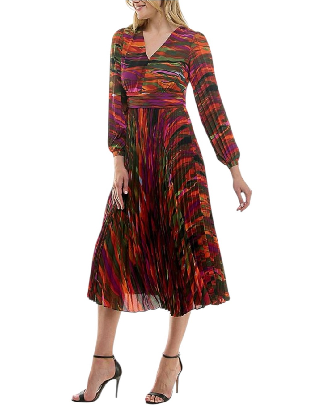 Nanette Lepore Multicolor Pleated Flowy Abstract Dress - Fit & Flare - Chiffon